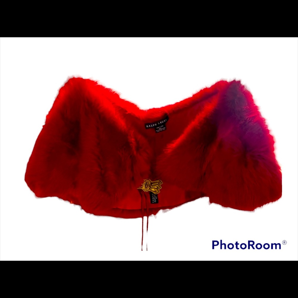 Ralph Lauren Red faux fur shawl